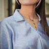 تاپلند-شومیز ساتن پایین گره (طرح گل خطی-آبی یخی)