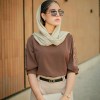 سایز 1-شکلاتی- شومیز الیزه (آستین پفکی-ترکیب گیپور-نگین)