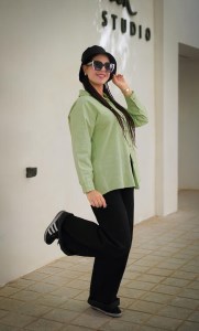 شومیز مانتویی لینن طرح دار نگینی
